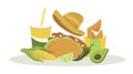 Vector illustration in a flat style on the theme of Mexican fast food cuisine. Royalty Free Stock Photo